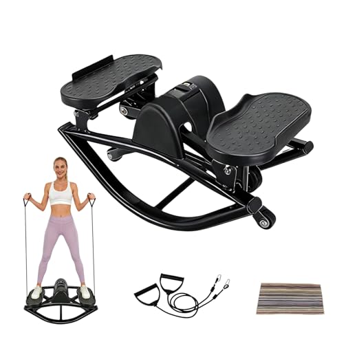 Rock Stepper, Side-to-Side Lateral Rocking Fitness Stepper, with Digital Monitor, Resistance Bands, Non-Slip Mat, Full Body Stepper, for Apartment, Living Room Workout - color: Black