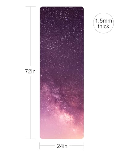 nuveti Printed Travel Yoga Mat-1/16 Inch Thick Non Slip Fitness Workout Mat with Carrying Bag, Foldable Lightweight Suede & Natural Rubber Yoga Mat for Yoga Pilates and Fitness 72" L x 24" W x 1.5mm - color: CanLanXingKong