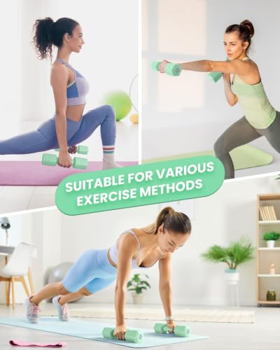 Adjustable Dumbbell Set, 4-in-1 Hand Weights, 5/6 LB Pair for Women Men - color: Green, style: 12 lbs Pair [6 lbs Each]