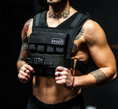 HANZO Weighted Vest for Men & Women 25lbs | 35lbs | 45lbs | 65lbs | Weight Vest With Removable Iron Weights, Adjustable Heavy Duty Weighted Workout Vest for Calisthenics & Fitness Training - size: 45 lbs