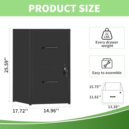 Metal File Cabinet with Drawer Heavy Duty Locking File Cabinets - color: Black, size: 25.6"H-2 drawers