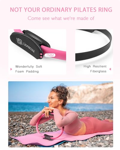 Pilates Ring Set – 14" Anti-Deformation Magic Circle with Padded Handles, Mini Ball, Resistance Bands, Guide & Bag - color: Pink