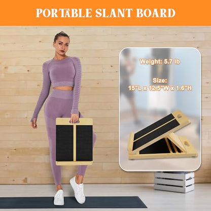 MUCITAGF Professional Wooden Portable Slant Board, Calf Stretch Board