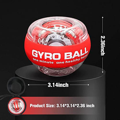 Auto-Start Wrist Power Gyro Ball with LED Lights, Wrist Strengthener and Forearm Exerciser for Stronger Arm Fingers and Muscle - color: Colourful Light-Red