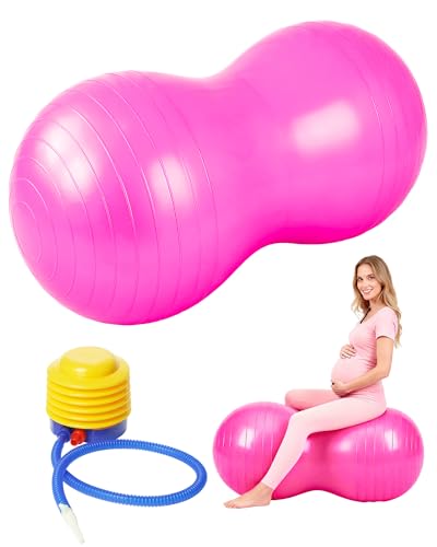Premium Peanut Ball - 100x50cm Anti-Burst Exercise Ball for Physical Therapy, Pregnancy Labor & Home Fitness Sensory| Non-Slip Design | Quick-Inflate Pump Included - color: pink