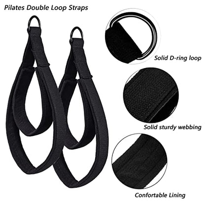 2Pcs Pilates Double Loop Straps Feet Fitness Equipment Straps Double Padded Pilates D-Ring Loops Yoga Double Loop Straps Handle Straps Pilates Reformer Accessories for Home Gym Workout