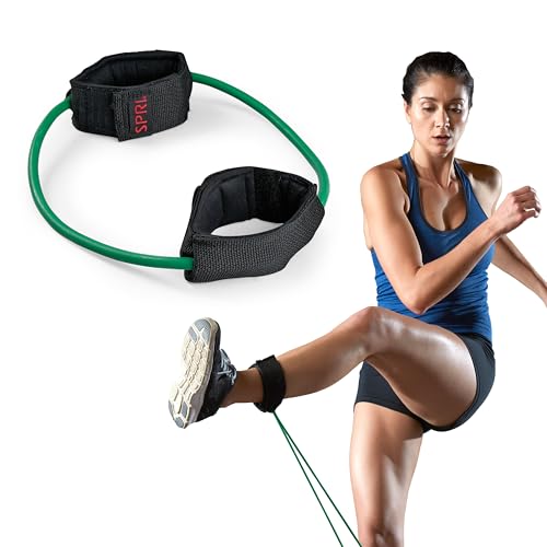 SPRI Xercuff Leg Resistance Band Exercise Cord with Non-Slip Padded Ankle Cuffs (All Bands Sold Separately) Portable for the Gym or At Home Workout Equipment - style: Green (Light)