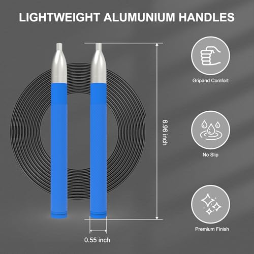 Speed Jump Rope for Men Women, Fitness Skipping Rope with Aluminium Handle and 2 Ropes, Self-Locking Design Adjustable Jumping Rope for Adult Workout Boxing - color: Blue