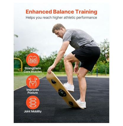 Balance Board Wobble Board, 3-Level Adjustable Wooden Trainer for Adults - Standing Desk, Workout, Yoga - Slip-Resistant Base - Home Gym Equipment