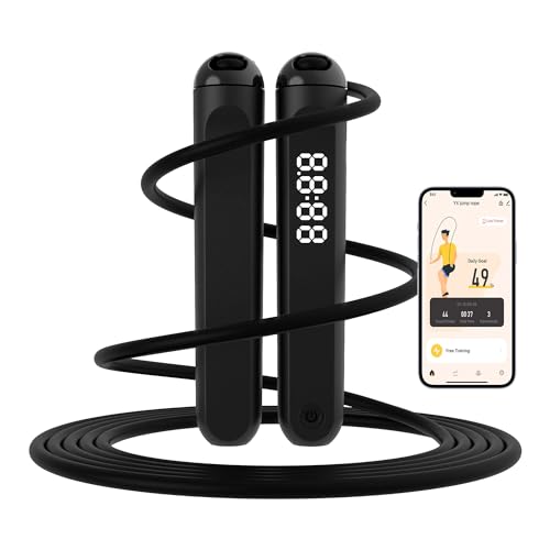 Jump Rope With Counter and App - Tangle-Free Rapid Speed Skipping Rope for Fitness, Home Exercise, Workout - Gifts for Adults, Women, Men, Kids - color: Black