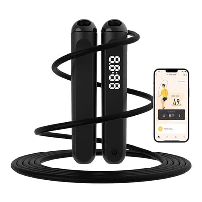 Jump Rope With Counter and App - Tangle-Free Rapid Speed Skipping Rope for Fitness, Home Exercise, Workout - Gifts for Adults, Women, Men, Kids - color: Black