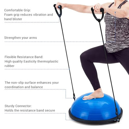 Half Exercise Ball Trainer, Balance Ball Trainer with Resistance Bands, 1600 Lbs Non-Slip Yoga Ball for Strength Training, Stability Gear for Home Gym Workout & Pilates Equipment