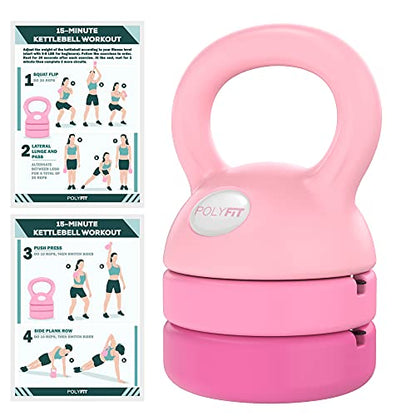 Polyfit Adjustable Kettlebell | 5 lb - 12 lb | Kettlebells Weights Set for Home Gym | Kettle Bell Sets for Women at Home - color: PINK