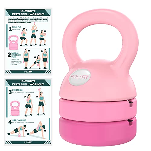 Polyfit Adjustable Kettlebell | 5 lb - 12 lb | Kettlebells Weights Set for Home Gym | Kettle Bell Sets for Women at Home - color: PINK