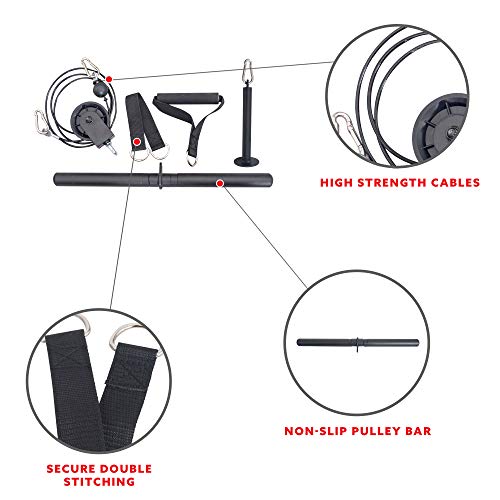 Sunny Health & Fitness Power Cage Squat Rack Upgrade Attachments, Dip Bar, Plate Bar Holder, Belt Squat, J Hook, Lat, Adapter, U Ring, Pull Up Bar, Landmine, Captain's Chair, Tricep Rope For Home Gym - style: LAT Pull Down