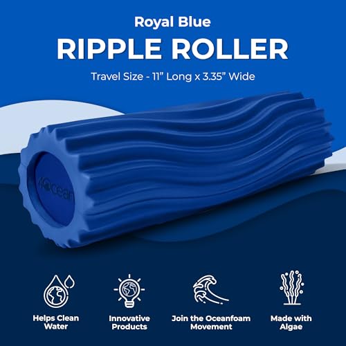 x 4ocean Roller (Royal Blue) – Limited Edition Muscle Roller for Back Pain & Yoga - High Density Foam for Physical Therapy - Textured for Deep Tissue Massage - size: Travel Size (11" x 3.35")
