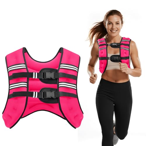 Weighted Vest, 8lb/12lb/16lb/20lb/25lb/30lb Weight Vest with Two Adjustment Straps for Men Women, Weight Vests with Reflective Stripe for Strength Training, Running, Jogging, Walking - color: Pink, size: 16 LB