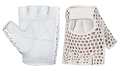 MESH Leather Fingerless Weight Lifting Exercise Gym Wheelchair Gloves White W 1061 - size: Large