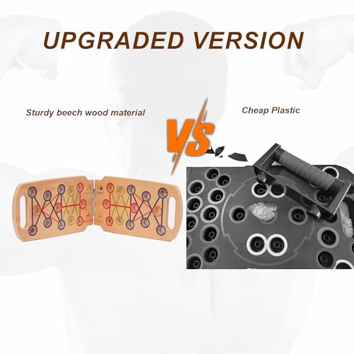 Wooden Portable Push up board, foldable fitness strength training pushup stand with solid bar grips, 2 handles for floor, professional push up training equipment for man and women