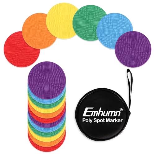 4inch & 9inch Poly Spot Markers for Agility Dot for Gym/PE Training, Dance, 6/12/24 Pcs Round Multiple Color & Size Rubber Non-Slip Spot Marker for Games, Floor Dots and Sport Activities - style: 12Pcs 4 inch + Portable Bag