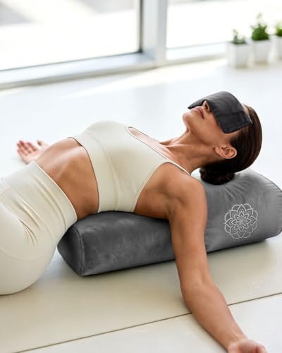 3 in 1 Yoga Bolster Pillow Set for Relaxation & Meditation, Premium Rectangular Velvet Cushion with Weighted Lavender Eye Pillow, Supportive Foam for Back Support & Stretching - color: Stone Gray