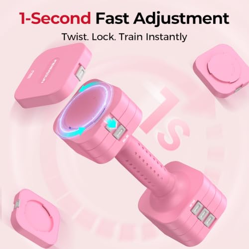 FEIERDUN DB3 5-in-1 Adjustable Dumbbell Set, 6LB/10LB Pair Adjustable Weights for Women at Home, Dual Locking Stable Hand Weights with TPU Soft Handle, Home Gym, Rehab, Pilates, Yoga, Strength Training - color: B-Cute Pink, style: 6LBS Pair (12LBS Total)