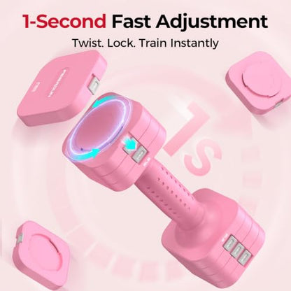 FEIERDUN DB3 5-in-1 Adjustable Dumbbell Set, 6LB/10LB Pair Adjustable Weights for Women at Home, Dual Locking Stable Hand Weights with TPU Soft Handle, Home Gym, Rehab, Pilates, Yoga, Strength Training - color: B-Cute Pink, style: 6LBS Pair (12LBS Total)
