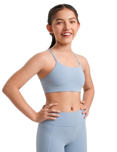CRZ YOGA Girls Butterluxe Y Back Sports Bra - Yoga Athletic Casual Tops Scoop Neck Spaghetti Strap Padded Crop Kids Teen