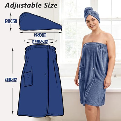 Women’s Plus Size Towel Wrap with Hair Towel (2XL-4XL), Oversized Shower Body Wrap Bathrobe, Soft Quick-Dry Hair Drying Towel for Spa Use Blue - color: Blue, size: 2XL-4XL