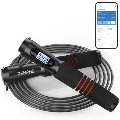 RENPHO Smart Jump Rope with Counter, App Data Tracking, LCD Display - color: Black