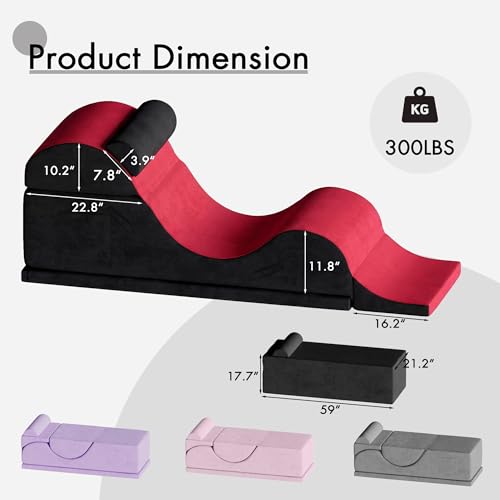 Convertible Yoga Chair for Adults, Ergonomic Foam Lounge with Lumbar Pillow, Washable Cover, Side Pocket, No Assembly Needed – Great for Exercise, Stretching & Relaxation Black + Red - color: Black + Red