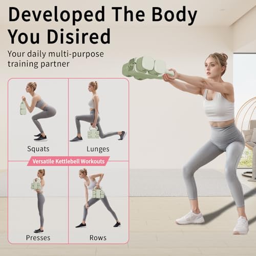 Adjustable Kettlebell Set, 4-in-1 Free Weight Kettlebell sets (5.5lbs 7.7lbs 9.9lbs 12.1lbs) for women, Hand Weight Dumbbell Set of 2 for Home Gym Fitness Training - color: Green