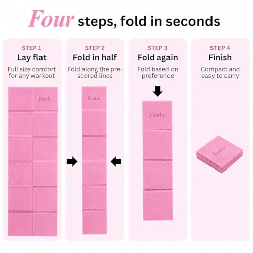 Foldable Yoga Mat, 72" x 24", 6mm Thick, Lightweight & Non-Slip - color: Pink