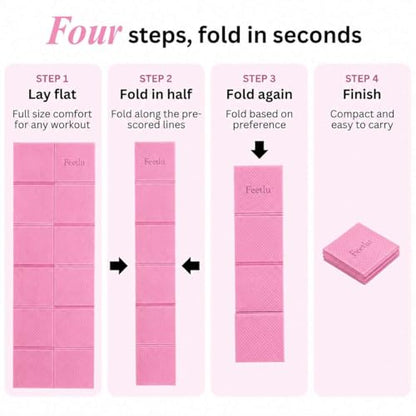 Foldable Yoga Mat, 72" x 24", 6mm Thick, Lightweight & Non-Slip - color: Pink