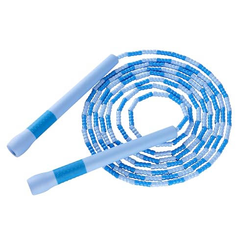 YUEDONG Beaded Jump Rope for Fitness, Adjustable Jump Rope with 19.5cm Extra-Long Anti-Slip Handles, Lightweight TPU Beaded Rope for Adults, Cardio, Exercise, Freestyle and Endurance Training - color: Blue