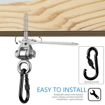 2-Pack Heavy Duty Swing Hangers with Bearings- 304 Stainless Steel Swing Hooks Set Brackets with 2 Oval Hooks,1500LB Capacity for Porch Swings, Hanging Chairs, Punching Bags, Gym Equipment