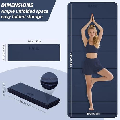 Foldable Yoga Mat,74"Lx32"Wx1/3"Thick,Folding Exercise Mat,Non-slip Wide Pilates Mats for Home Workout/Travel, Portable Yoga Mat Thick for Yoga/Pilates/Camping/Floor Exercises