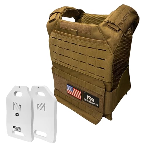 Northgym Adjustable Weighted Vest/Incl. 3D Weight Plates in 14lbs / 20lbs/ 30lbs/ 42.5lbs - Optimized Weight Distribution and with Curved Plates for Running, Functional Training and Working Out - style: Tan 42.5lbs