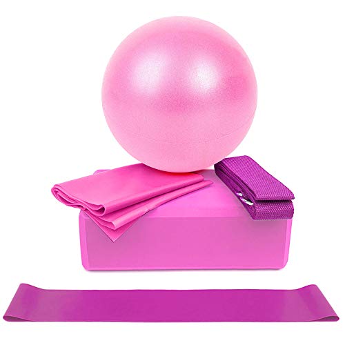 Yoga Block 5pcs Yoga Equipment Set Include Yoga Ball Yoga Blocks Stretching Strap Loop Band Exercise Band