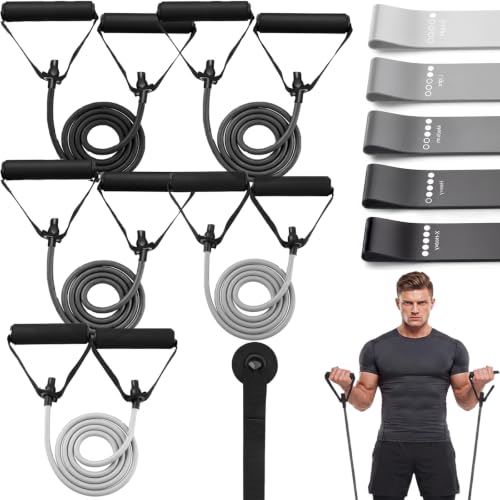 11 Pack Resistance Bands with Handles 5 Tube Exercise Band Handle 5 Bands Workout Door Anchor Straps for Muscle Recovery Home Gym Strength Training for Men Women - color: Dark Color, size: 10-50 Lbs