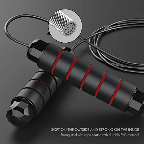 Jump Rope, Tangle-Free Rapid Speed Jumping Rope Cable with Ball Bearings for Women, Men, and Kids, Adjustable Steel Jump Rope with Foam Handles for Home Gym Exercise Fitness Workout Equipment & Slim Body - color: Red