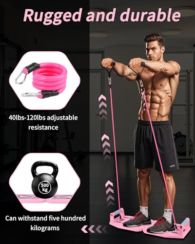 Home Gym Exercise Equipment - Portable Workout System 17 Fitness Accessories 9 in1 Push Up Board Set, Resistance Bands with Pilates Bar Strength Training Abs Shoulders