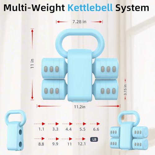2-in-1 Adjustable Dumbbell Set, Upgraded 4 Levels Hand Weights for Women Men, Each 2.2/3.3/4.4/5.5lb, Convertible Weights Dumbbells and Kettlebell Set for Home Gym Exercise & Fitness - color: Blue