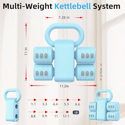 2-in-1 Adjustable Dumbbell Set, Upgraded 4 Levels Hand Weights for Women Men, Each 2.2/3.3/4.4/5.5lb, Convertible Weights Dumbbells and Kettlebell Set for Home Gym Exercise & Fitness - color: Blue