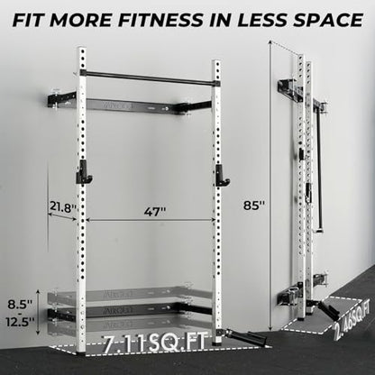 Mikolo 2" x 2" Folding Wall Mounted Squat Rack, 1000 Pounds Capacity Power Rack with Pull Up Bar, J Hooks and Other Attachments, Space-Saving Home Gym - color: White, style: Squat Rack with Safety Catches