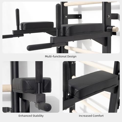 Swedish Ladder Dip Bar Attachment, Fits TS003A Ladder, Wood Stall Bar for School, Physical Therapy and Gymnastics, Multi-grip