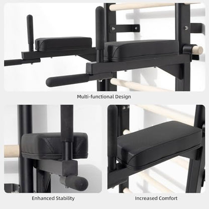Swedish Ladder Dip Bar Attachment, Fits TS003A Ladder, Wood Stall Bar for School, Physical Therapy and Gymnastics, Multi-grip