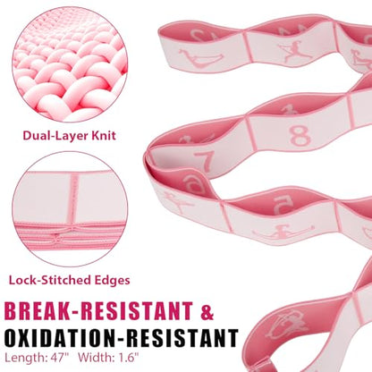 Fitness Resistance Bands with 12 Loops, Numbered Resistance Bands for Physical Therapy, Women Stretch Strap for Home Gym, Elastic Exercise Bands for Yoga, Pilates, Leg Stretching, Dance
