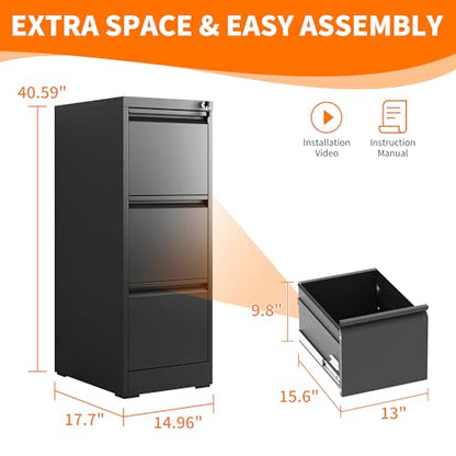 Metal File Cabinet with Drawer Heavy Duty Locking File Cabinets - color: Black, size: 40.6"H-3 drawers