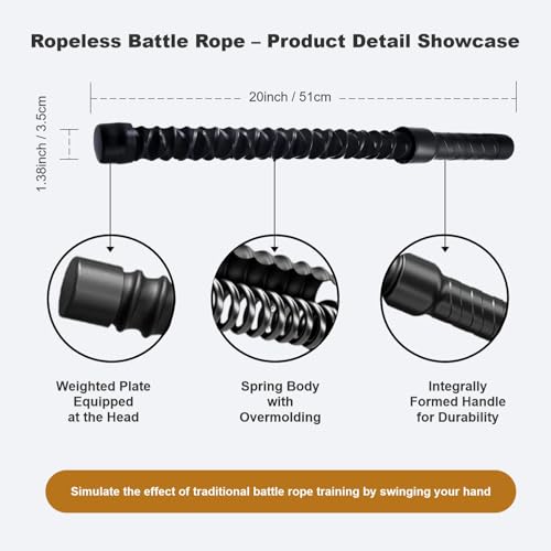 Cordless Battle Rope Set, Portable Ropeless Spring Style, 20 Inch, 1 LB Each, Full-Body Workout, Rubber Sleeve, Sweat-Resistant